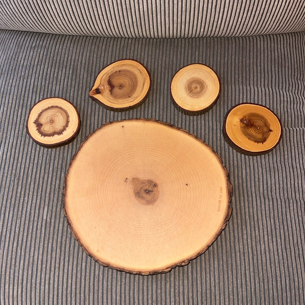 Decorative Wood Platter and 4 Coasters